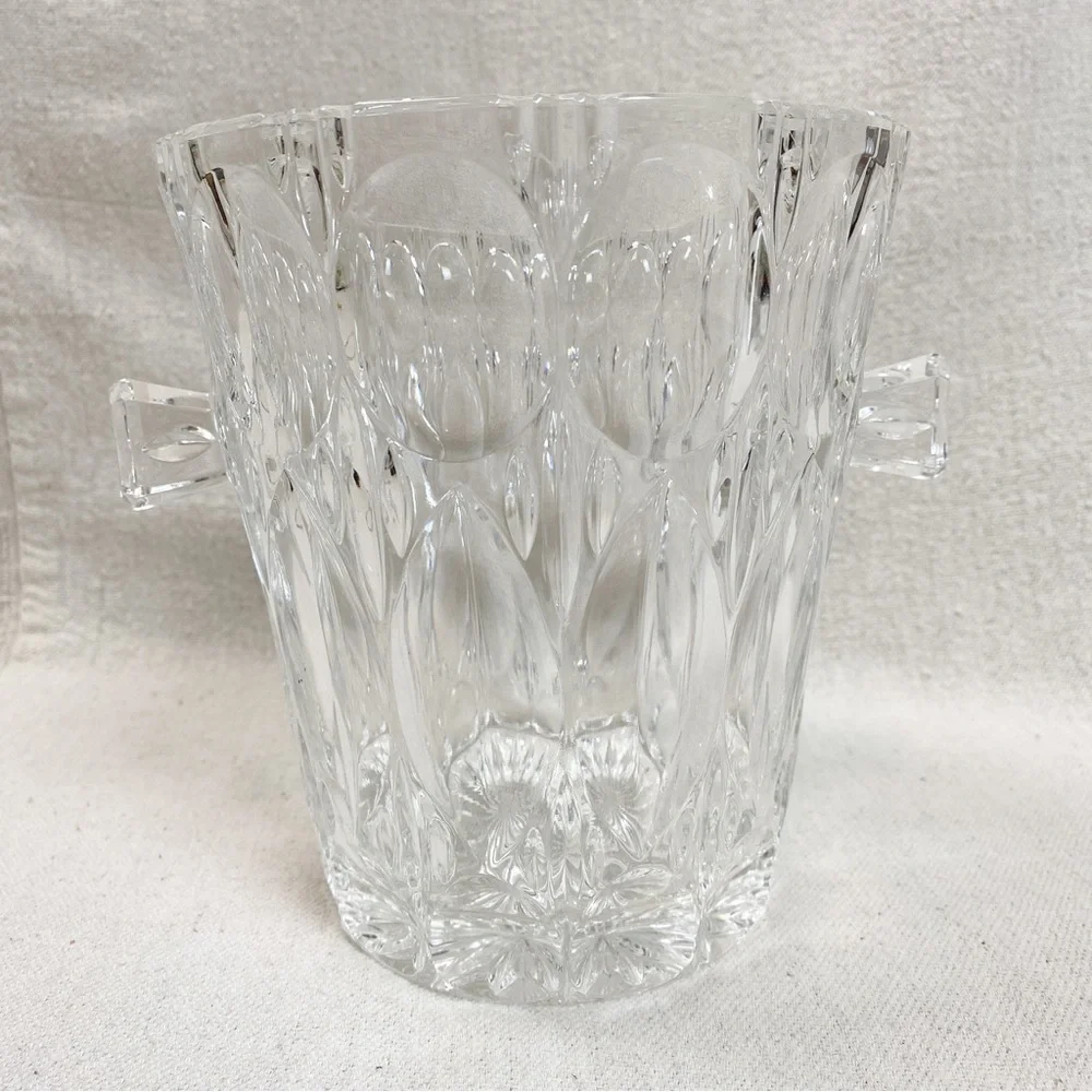 Vintage Glass Crystal ice bucket MCM Geometric ovals